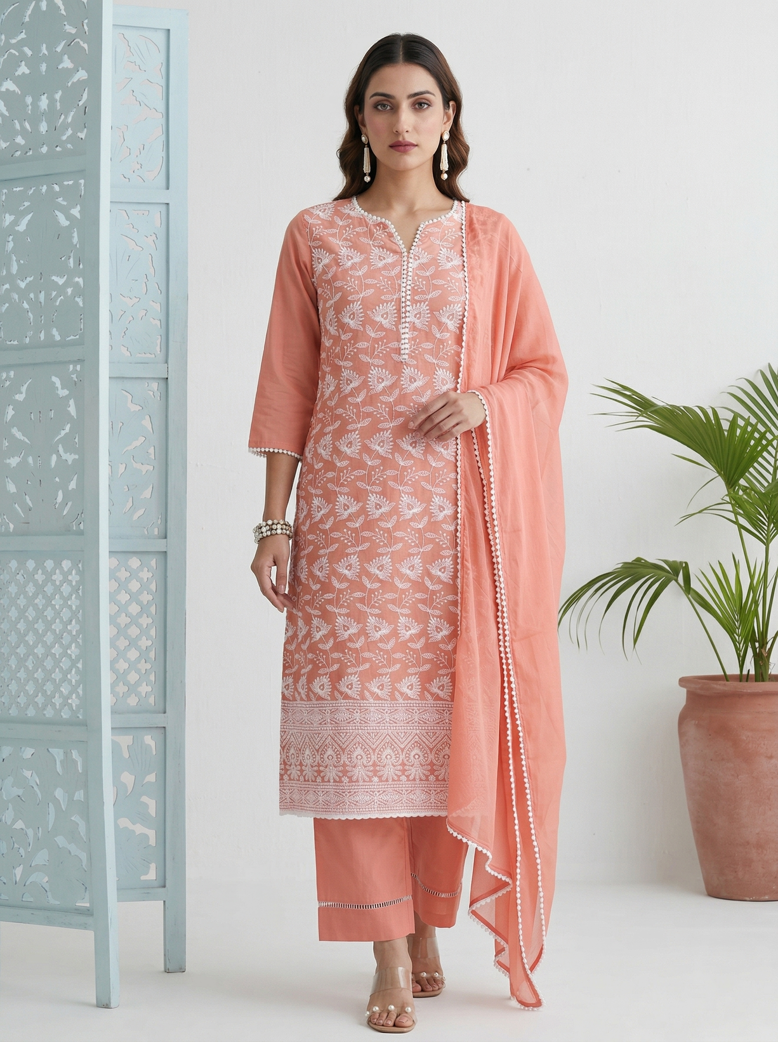 peach-pure-cotton-schiffli-embroidered-straight-kurta-set-with-cotton-pants-inner-najmin-chiffon-dupatta