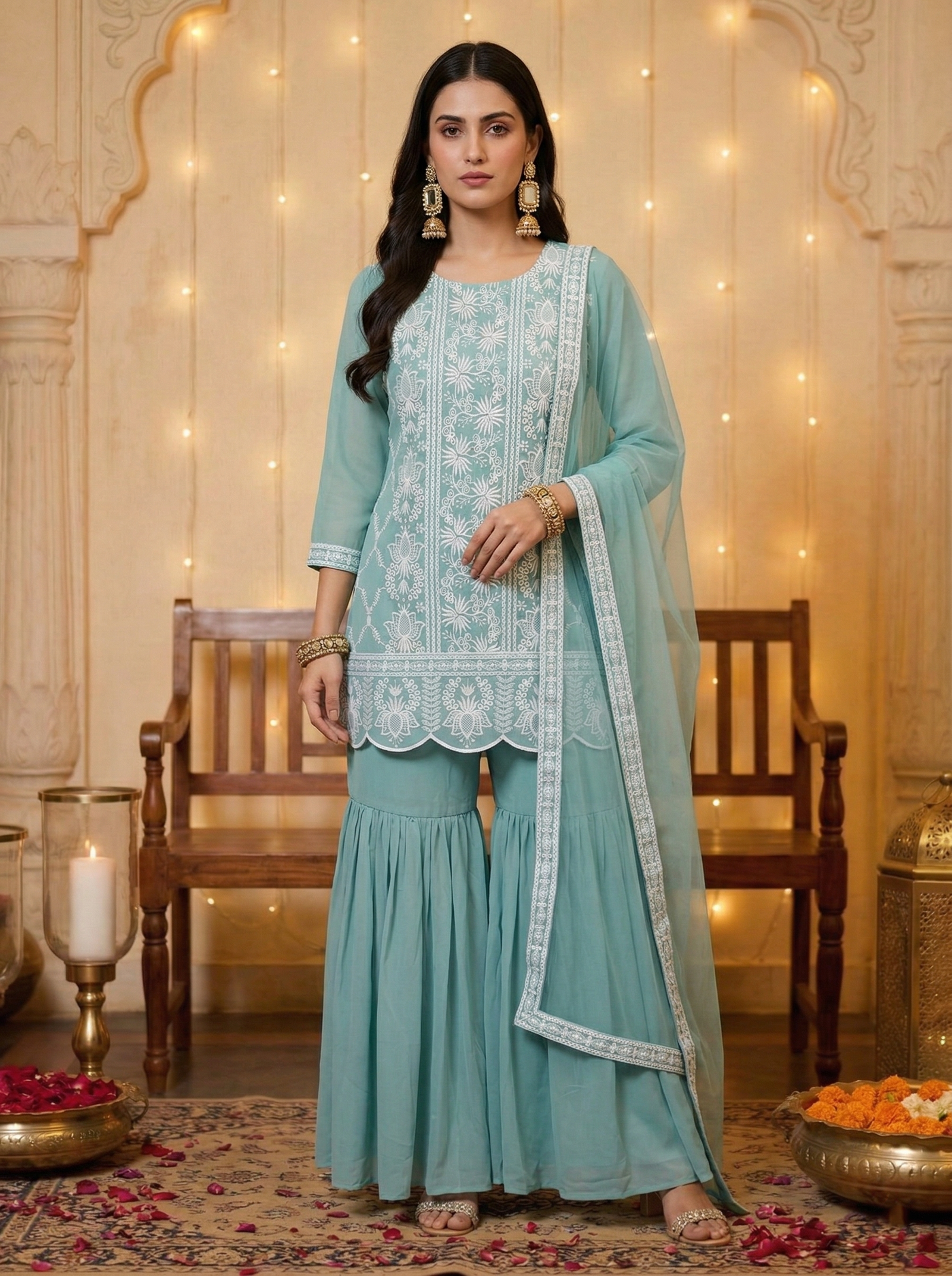 women-sky-blue-georgette-schiffli-embroidered-straight-kurta-with-sharara-net-dupatta