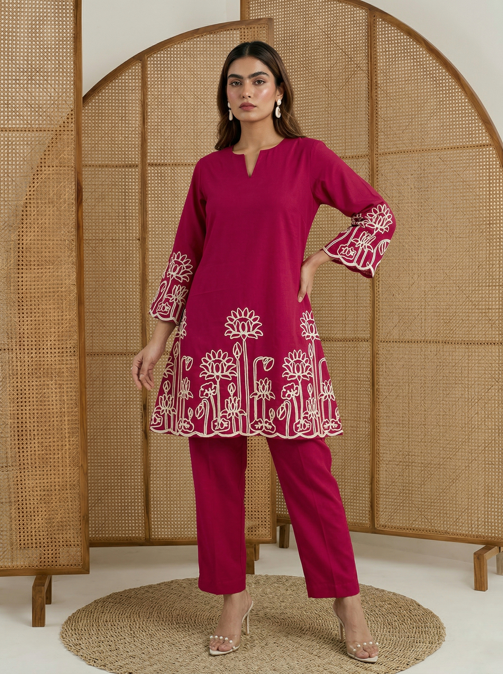 women-pink-embroidered-cotton-blend-straight-kurta-co-ord-set-4087