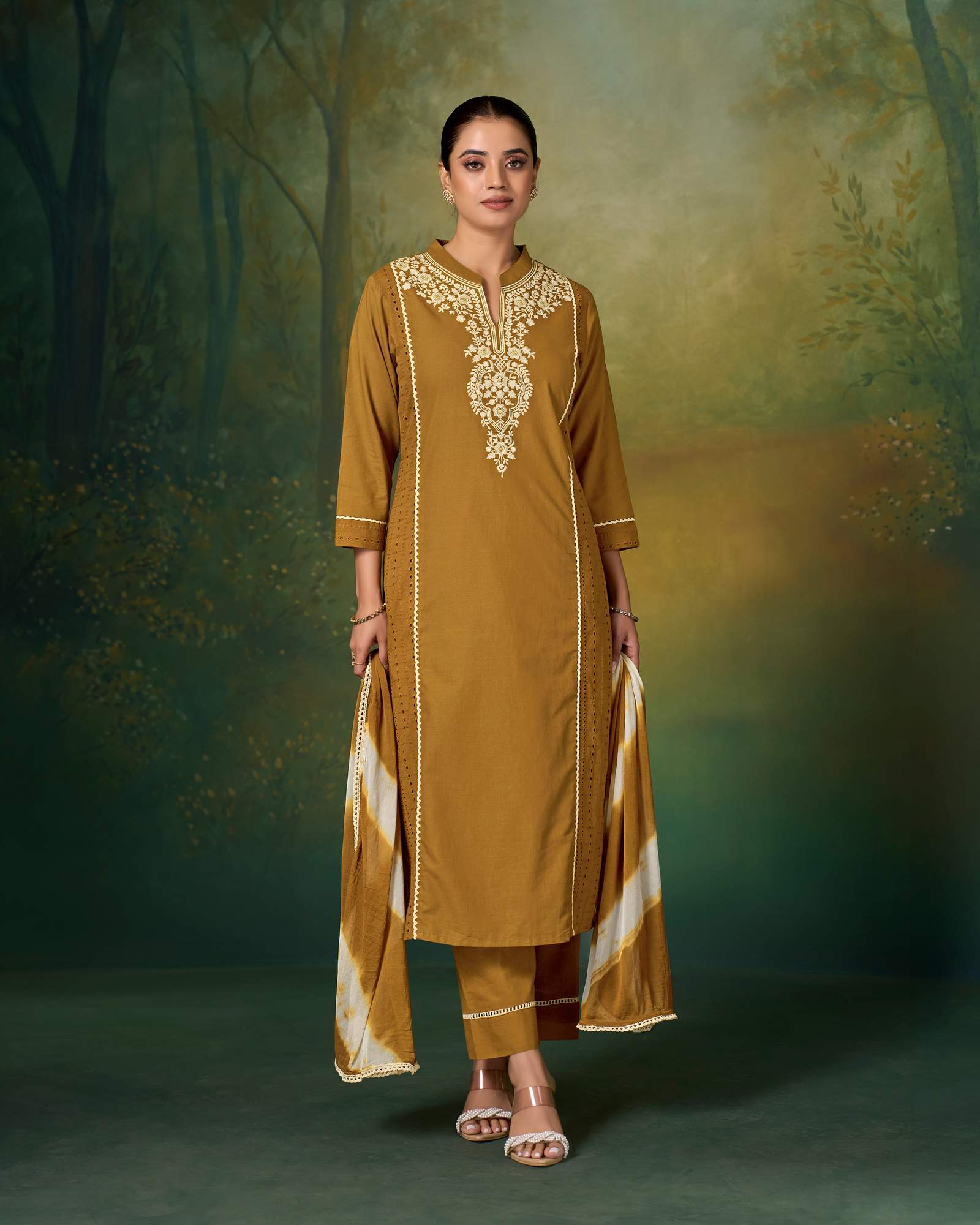 brown-pure-cotton-schiffli-embroidered-straight-kurta-set-with-cotton-pants-najmin-chiffon-dupatta