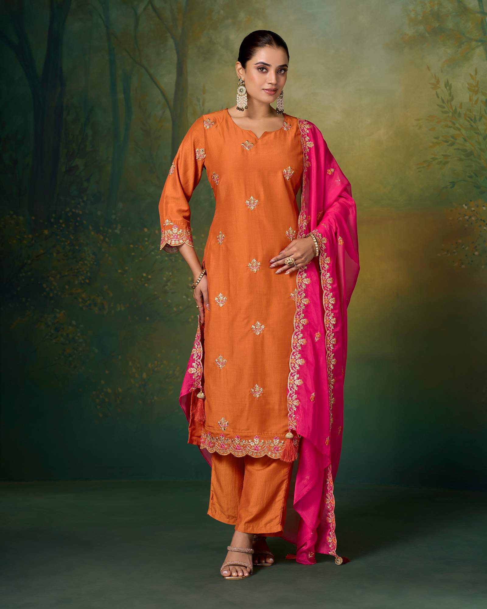 tulyata-orange-chinnon-embroidered-kurta-set-with-dupatta-for-women