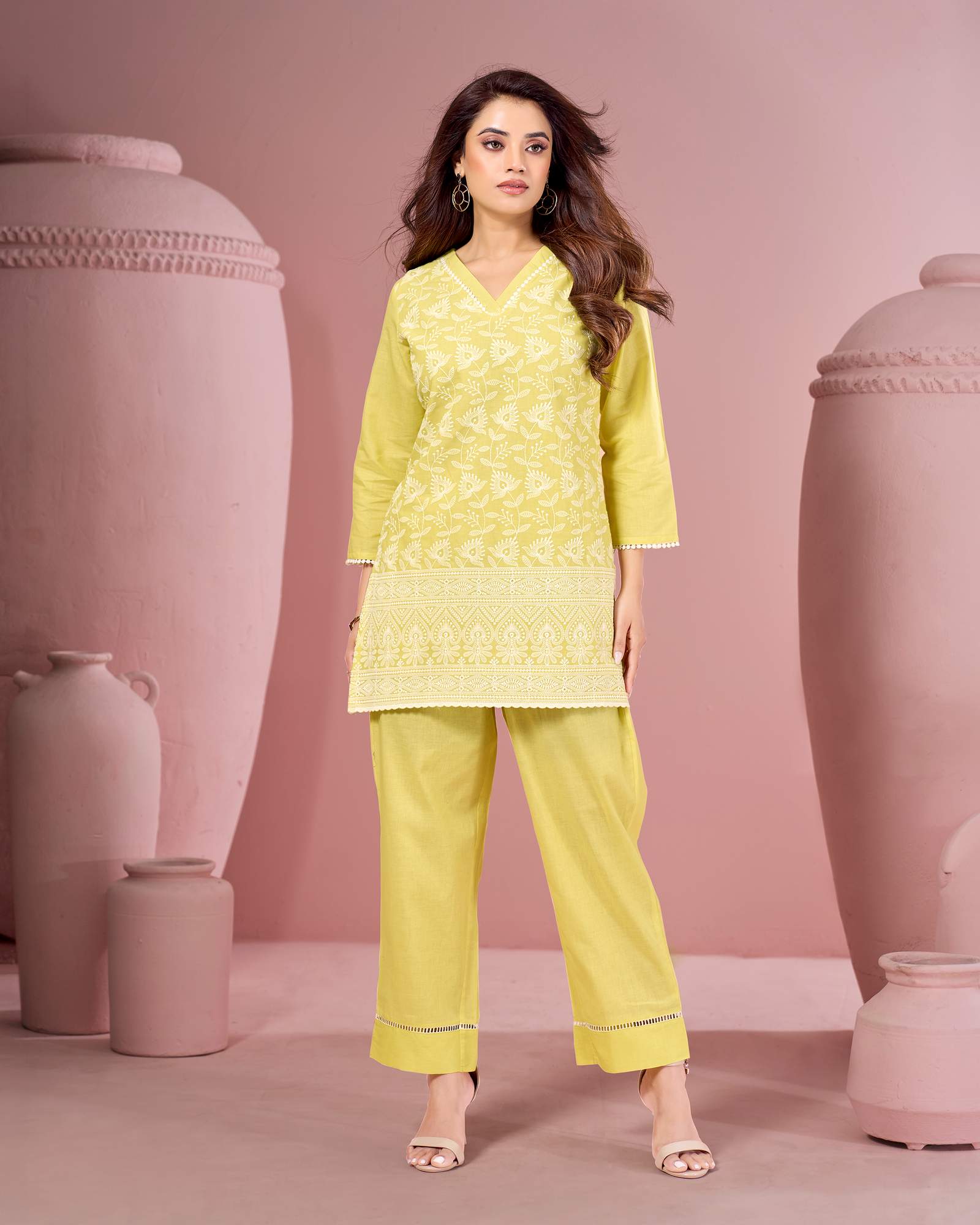 womens-pure-cotton-yellow-schiffli-coord-set