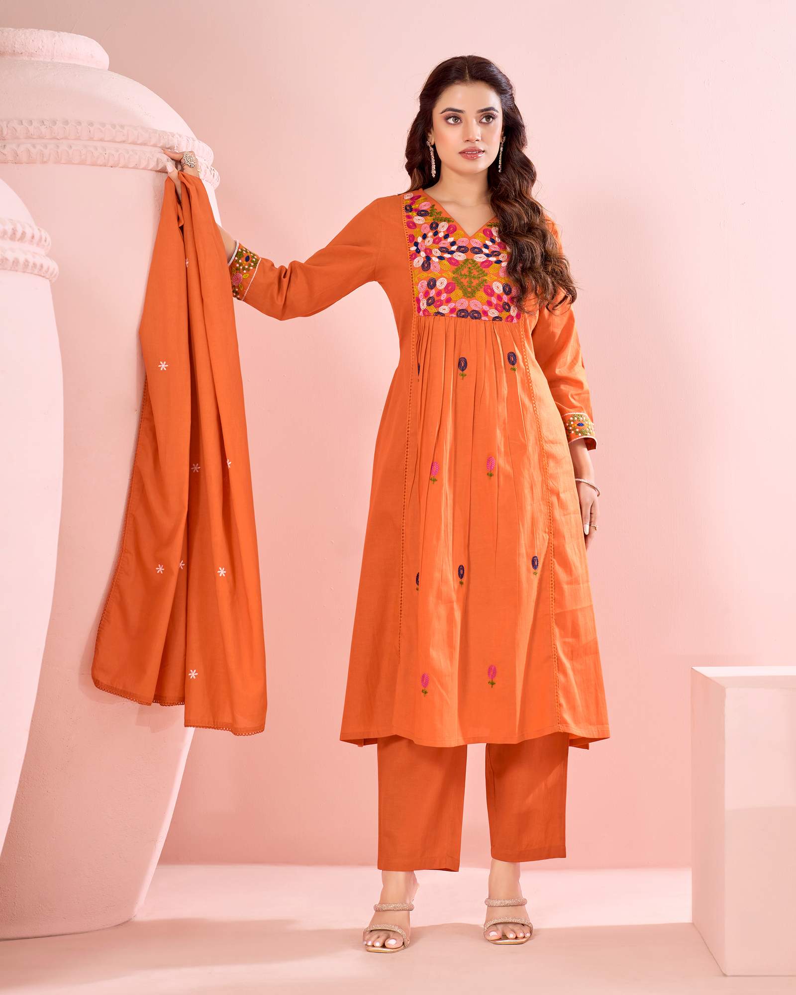 womens-orange-pure-cotton-embroidered-kurta-set-with-dupatta