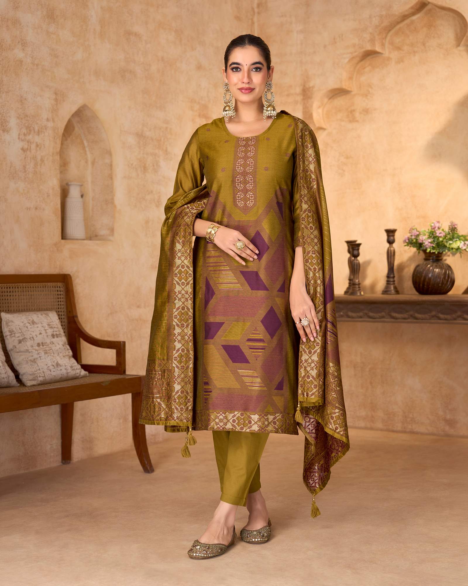 mustard-jacquard-art-silk-fla-mustard-kurta-set-with-cotton-bottom-silk-blend-dupatta