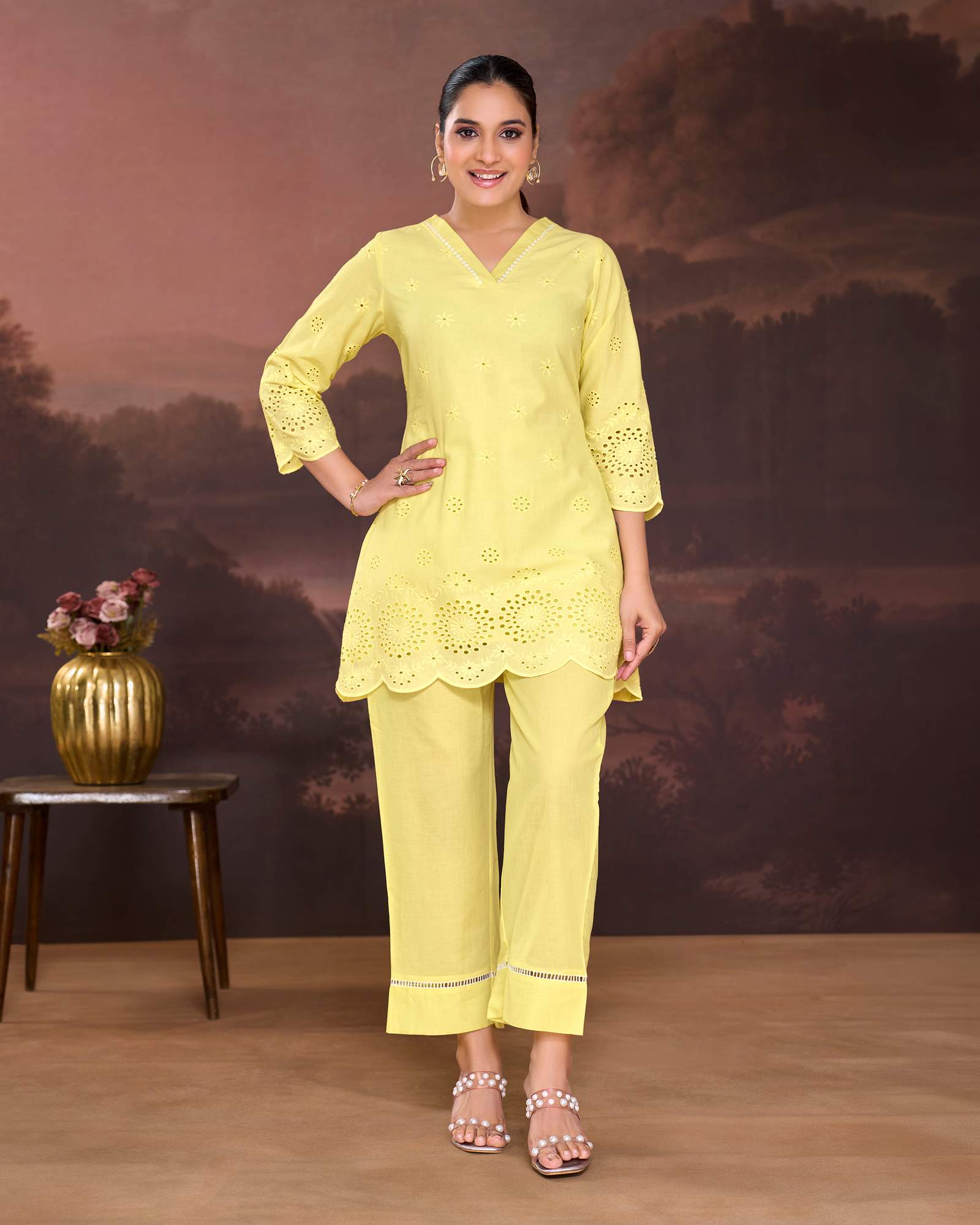 womens-pure-cotton-yellow-schiffli-co-ord-set