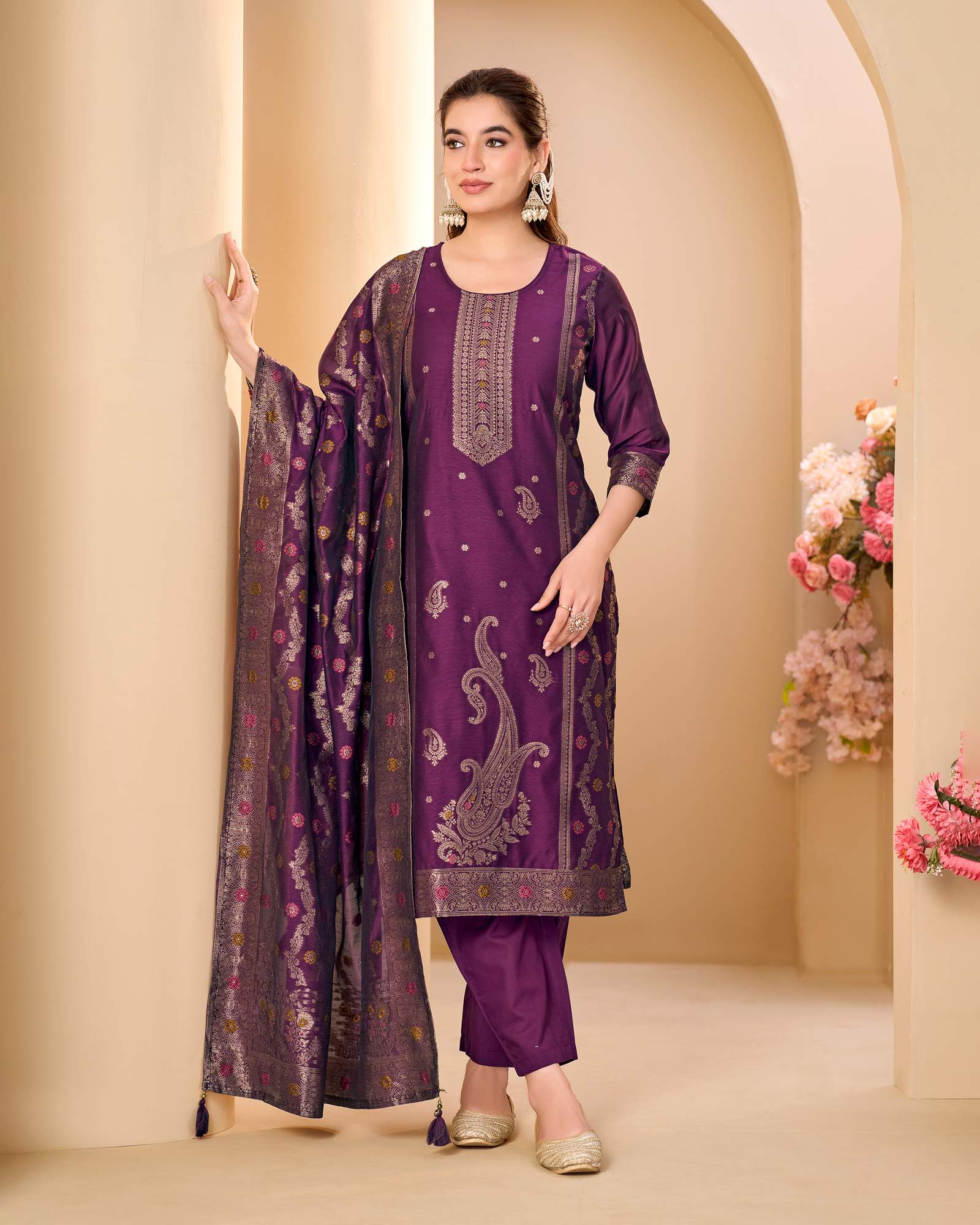 purple-jacquard-art-silk-kurta-set-with-cotton-bottom-silk-jacquard-dupatta
