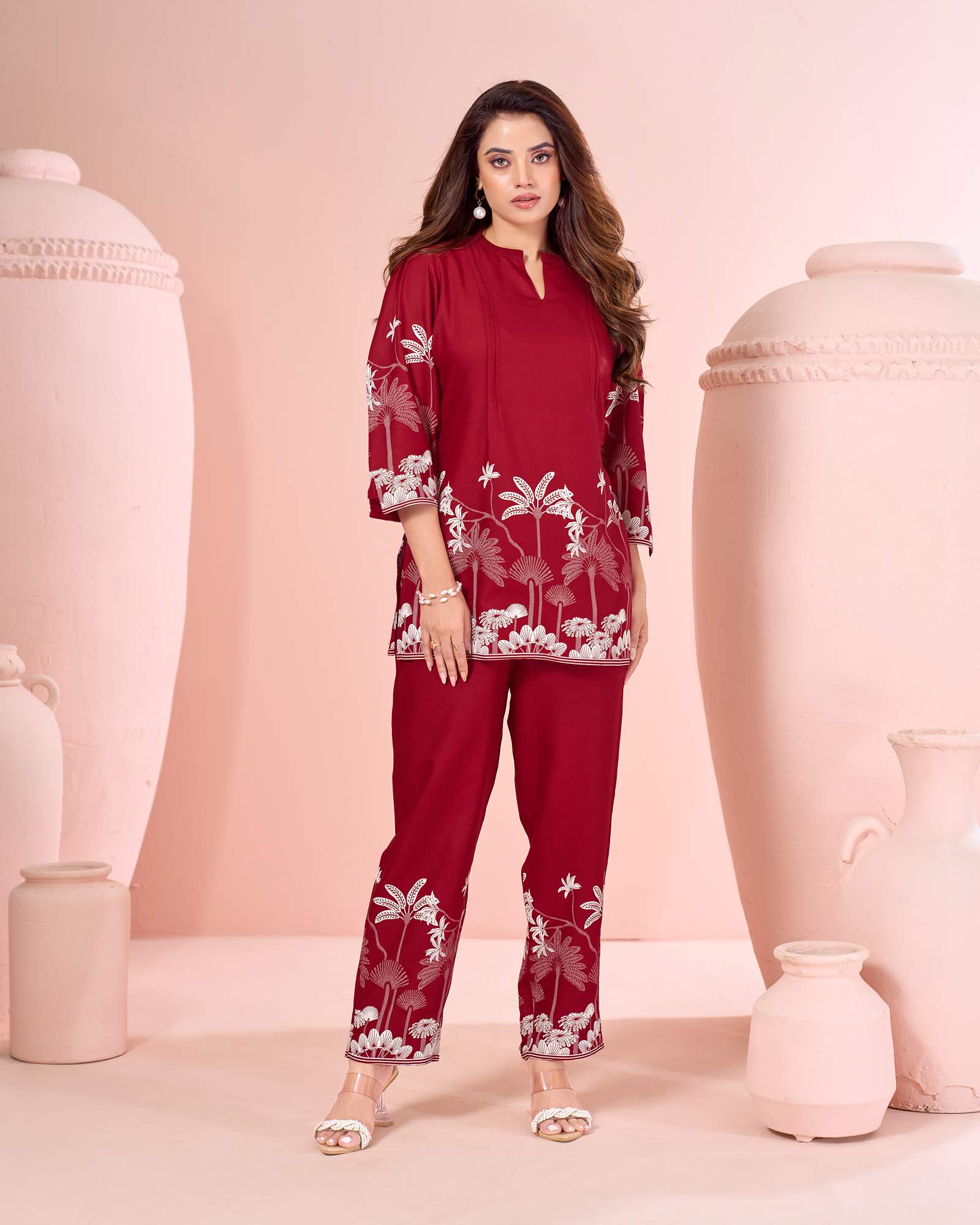 tulyata-red-rayon-floral-printed-co-ord-set-for-women