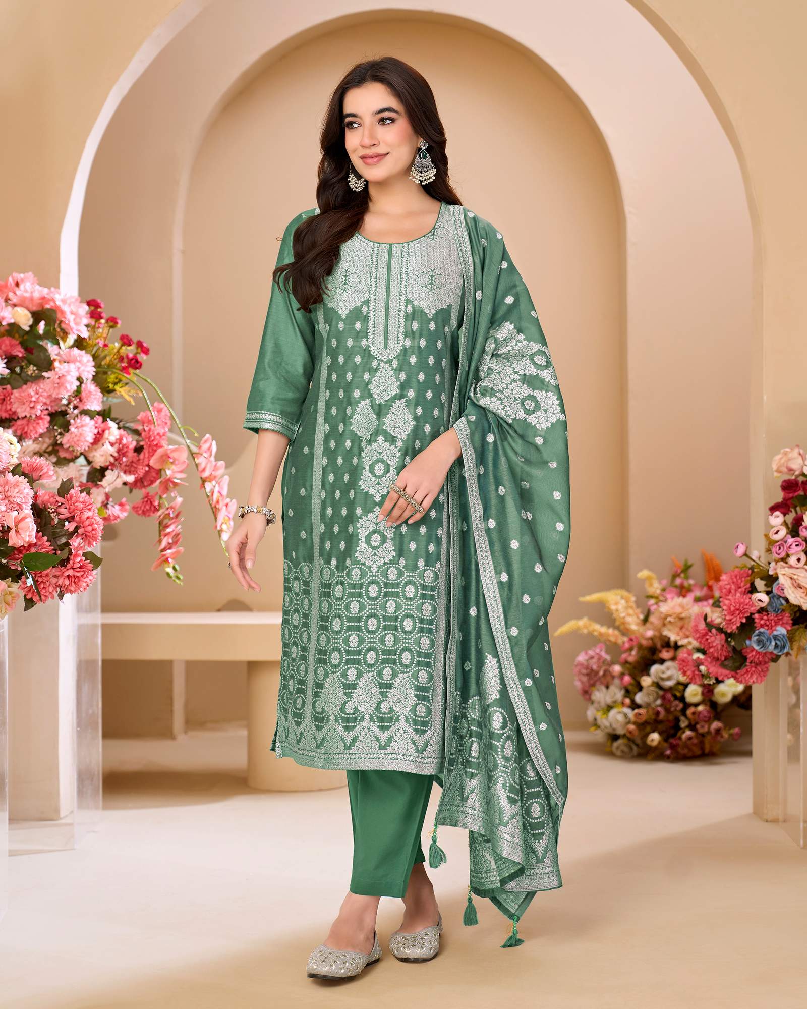 womens-dusty-green-jacquard-art-silk-straight-kurta-set-with-cotton-bottom-silk-blend-dupatta-6