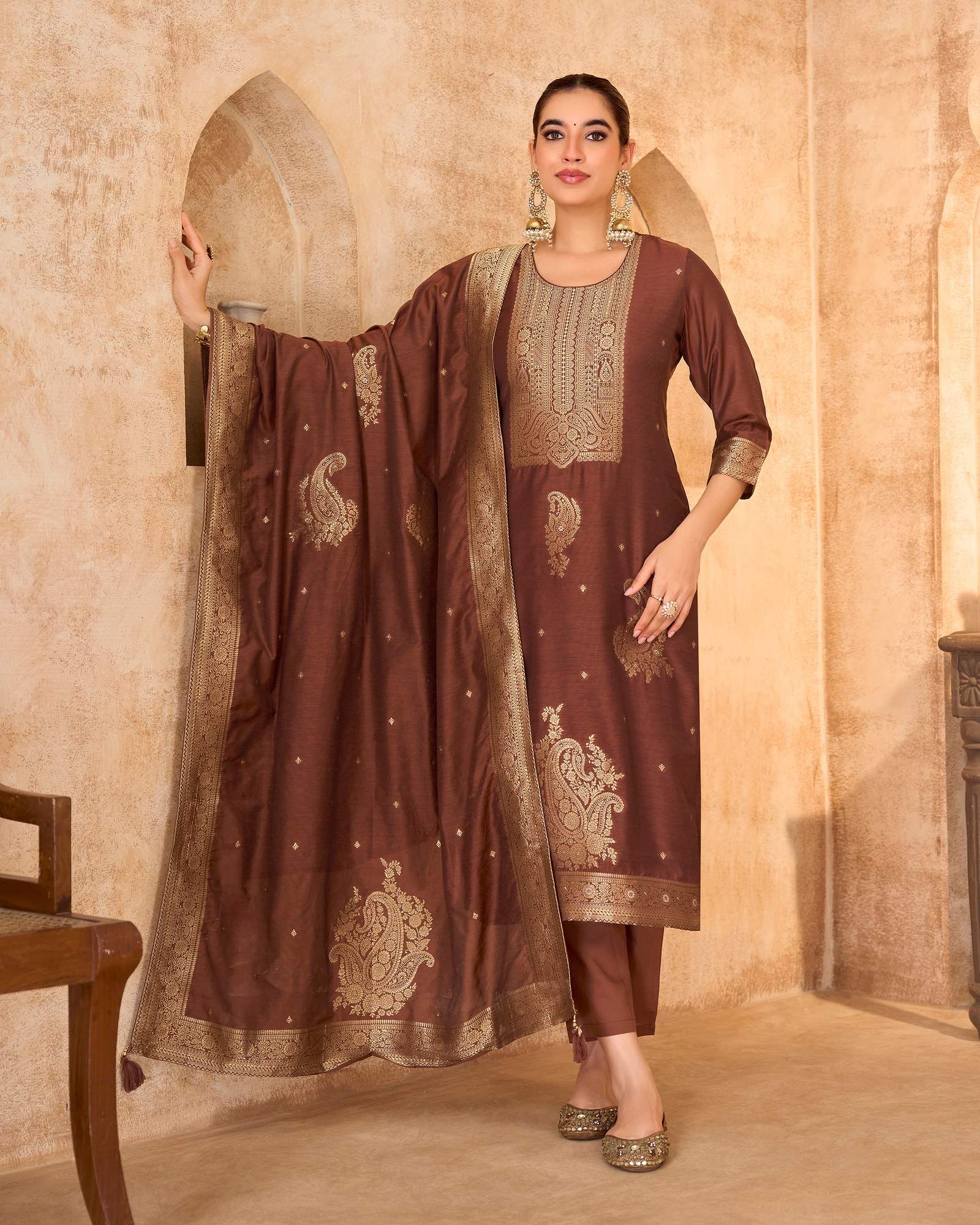 womens-black-jacquard-art-silk-straight-kurta-set-with-cotton-bottom-silk-blend-dupatta-2